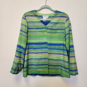 Coldwater Creek Blazer Jacket S Colorful Stripes Beach Vintage Career Silk